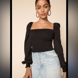 Superdown Tanya Smocked Long Sleeve Crop Top